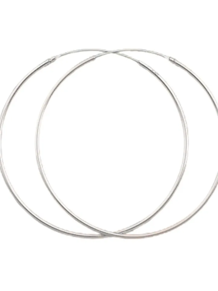 Hoop Earrings solid 925 Sterling Silver hoop Loop earrings 45mm, Continuous Hoop earrings 1.2mm thick, Hoop earrings for women