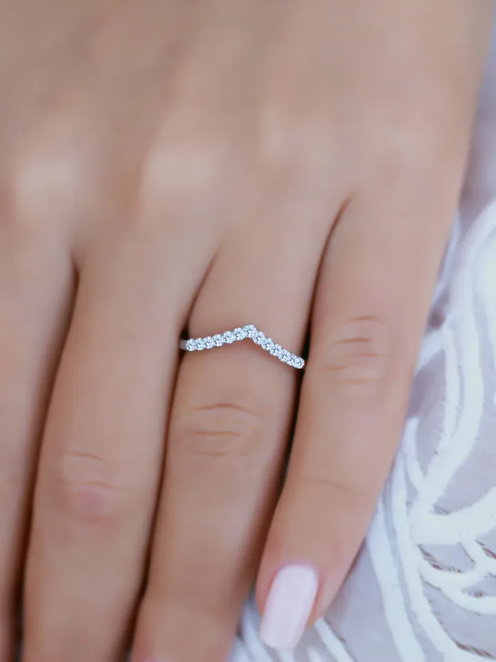 CONTOUR WEDDING BAND | V Shape Half Eternity Diamond Ring | Custom Contour Curved Wedding Ring | Curved Shaped Stacking Gold Ring