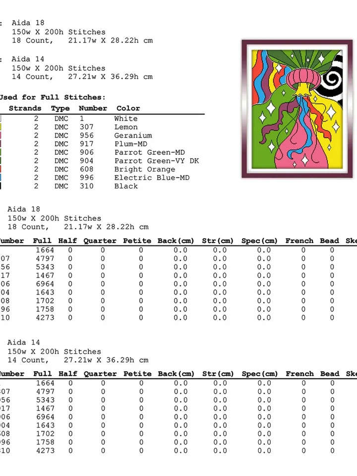 Hippie style cross stitch pattern. Abstract cross stitch pattern. Psychedelic art