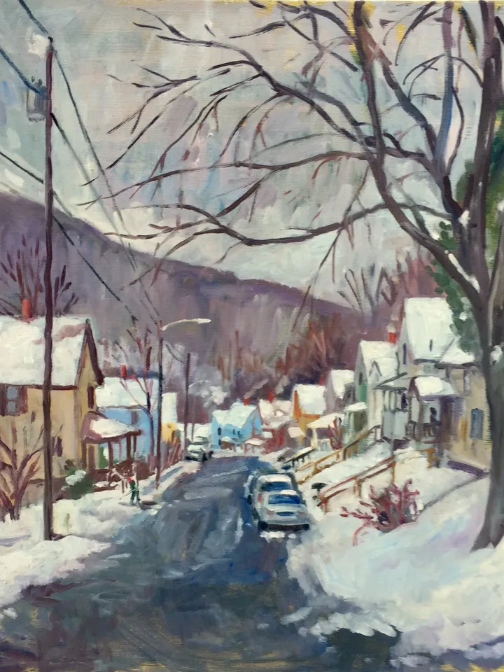 Winter Landscape Painting -Toward Vermont/Deep Snow- 20x20 Oil on Canvas, Plein Air American Art, Signed Original Impressionist Snow Scene