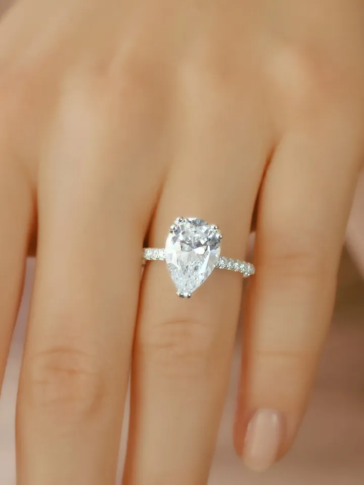 PEAR SHAPED RING | Moissanite Diamond Pear Cut Ring | Minimalist 4.0 Ct Solitaire Diamond Custom Wedding Ring | Women Birthday Gift