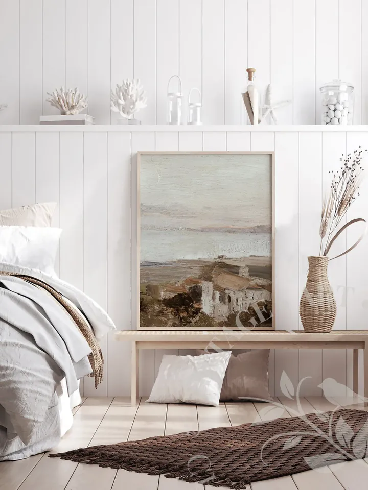 Warm Tone Coastal Wall Art, Vintage Landscape Painting, PRINTABLE Downloadable Home Decor | 301