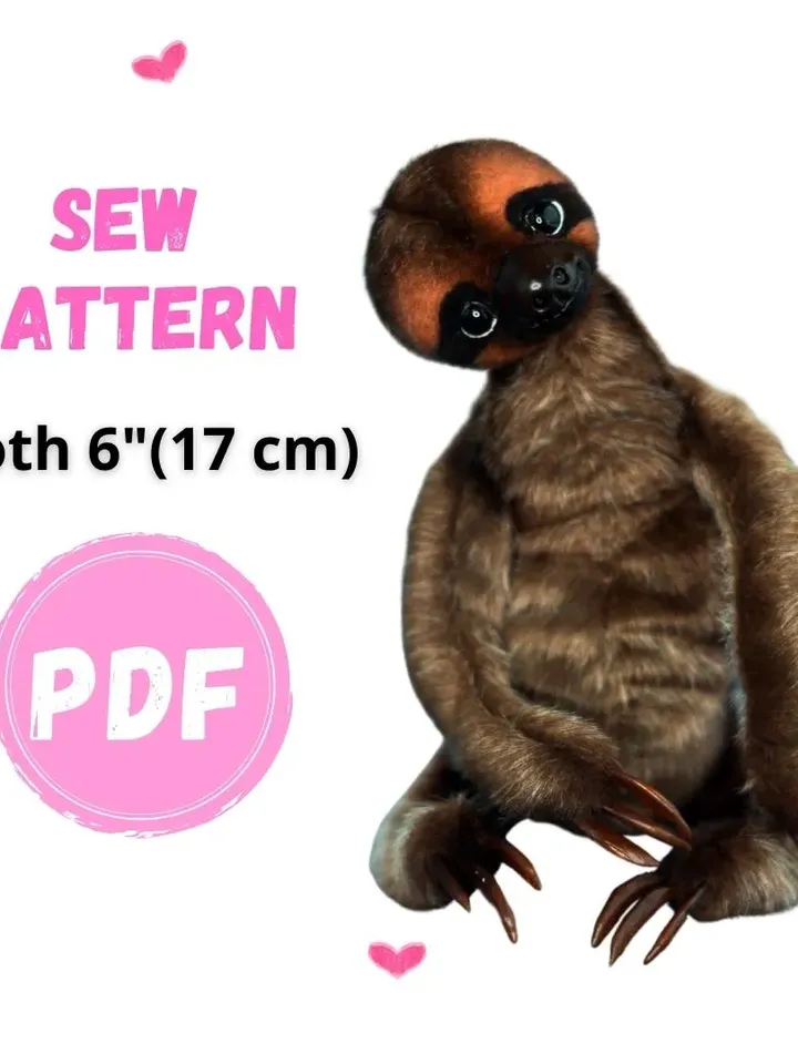 PATTERN Sloth 6 inches (17 cm) - SEW Realistic Sloth Toy - Collectible toy - Posing Toy Sloth - Stuffed Animal Sloth