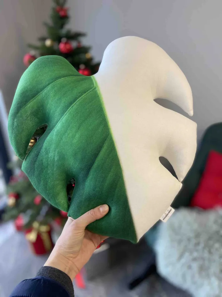Monstera Half Moon pillow / monstera pillow / monstera leaf / monstera deliciosa variegated / monstera cushion / plant pillow  /
