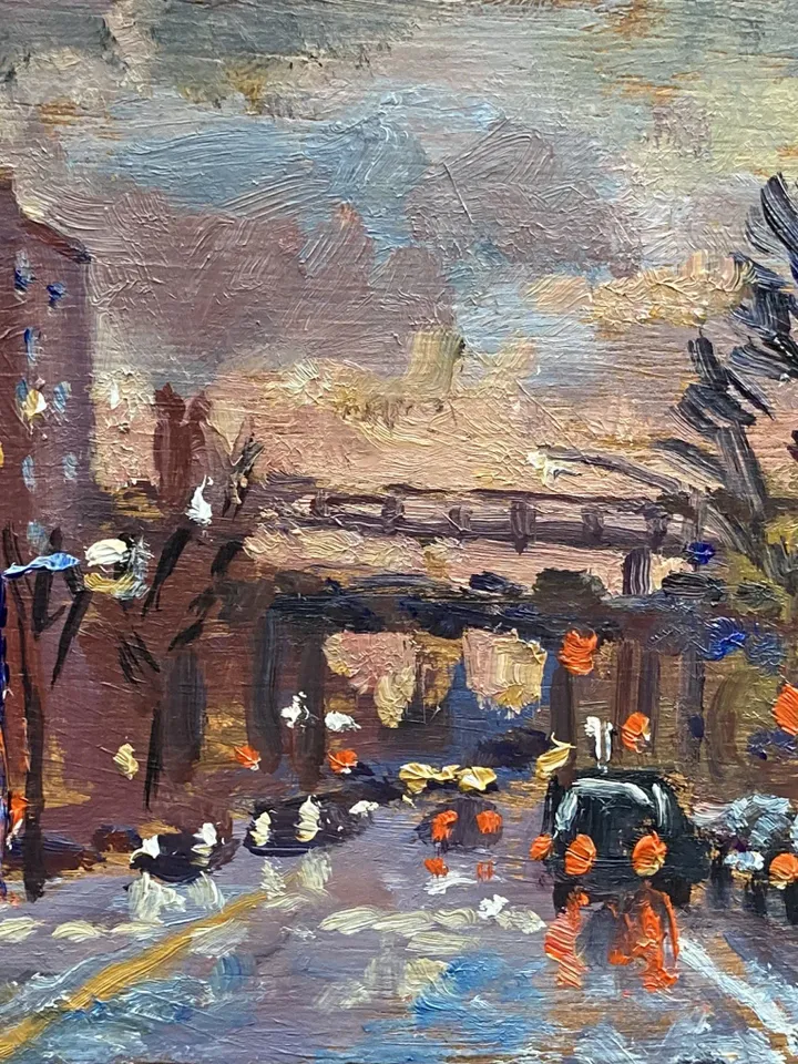 Original New York Cityscape Painting -Twilight On Columbia St/NYC- 5x7 Oil on Panel, Urban Impressionist Landscape, Signed Original
