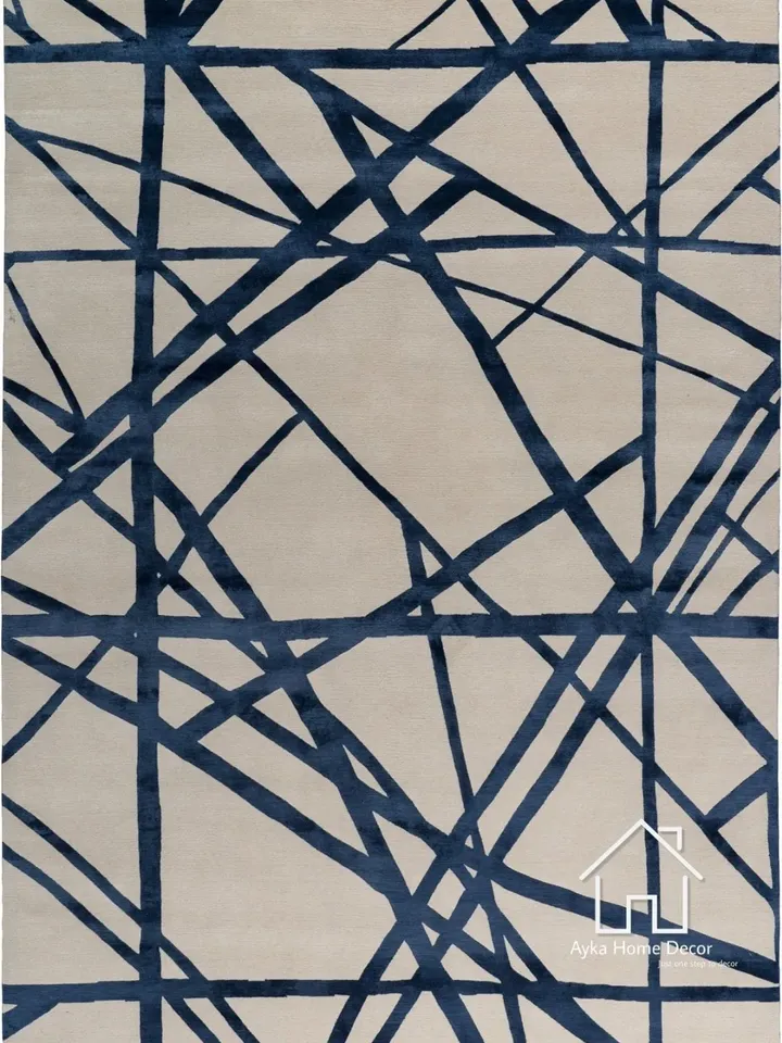 Trans Ocean Textured Hand Tufted ( White-Gold/Blue ) Traditional Area Rug Woolen Carpet Large Area Rug Silk & Wool For Customized Size Dm us