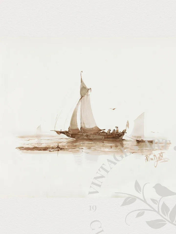 Sailboat Painting Print Minimalist Sketch Art, Vintage PRINTABLE Nautical Wall Art Home Decor | 180