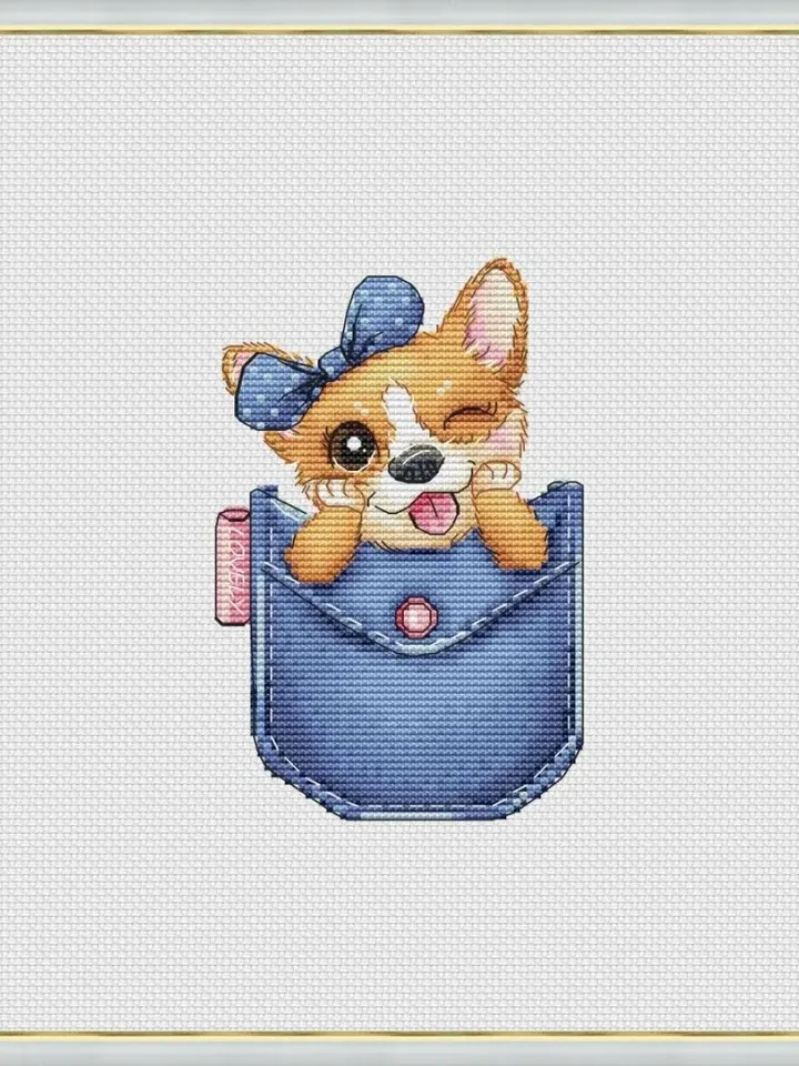 Corgi Cross Stitch Pattern, Corgi Embroidery, Animal Cross Stitch, Digital Embroidery Pattern, Instant Download PDF