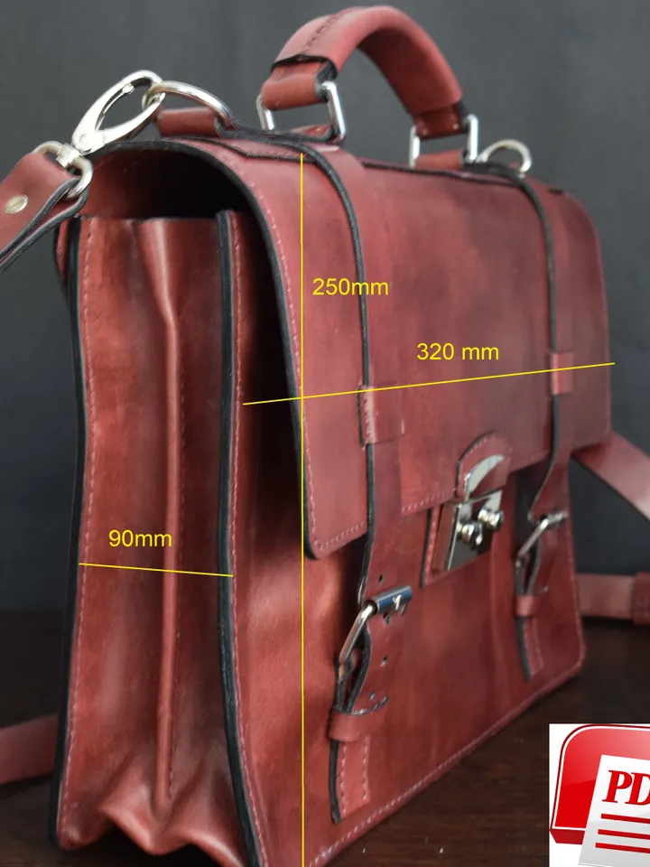 Leather Briefcase pattern- Leather Bag PDF - Briefcase Template - PDF Bag - Leather PDF Template