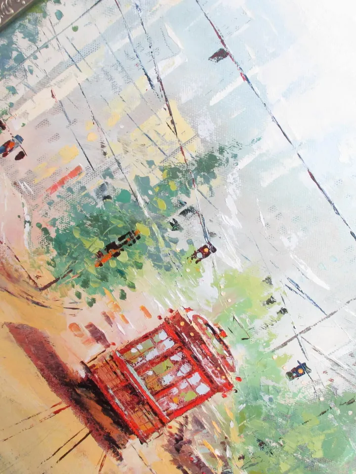 Original Oil Painting "MIDDAY TRAM" Painting on Canvas Modern City Painting Original Art by "Walperion Paintings"