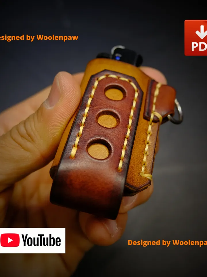 Leather pattern - Cricket lighter pouch - trinket / Two variations / Designed by Woolenpaw