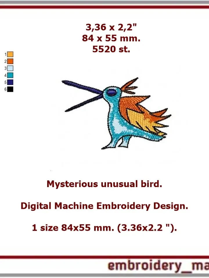 Digital Machine Embroidery Design Mysterious unusual bird
