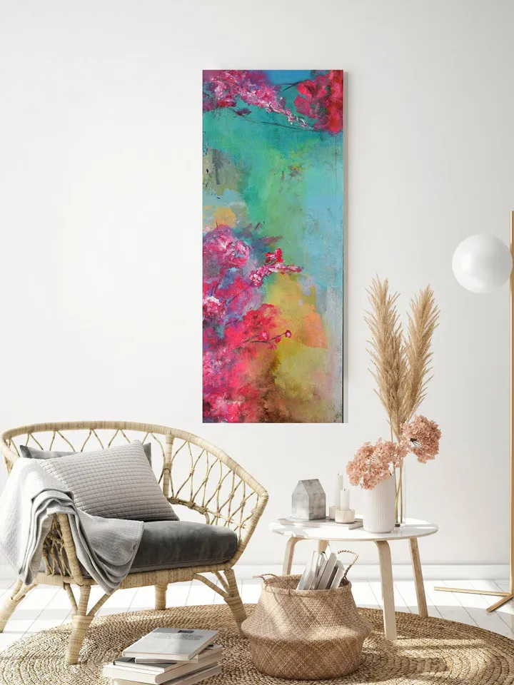 Abstract Floral Painting, Large Floral Wall Art, Long Narrow art, Pink Abstract Floral Art, Original Artwork, Floral Painting on Canvas
