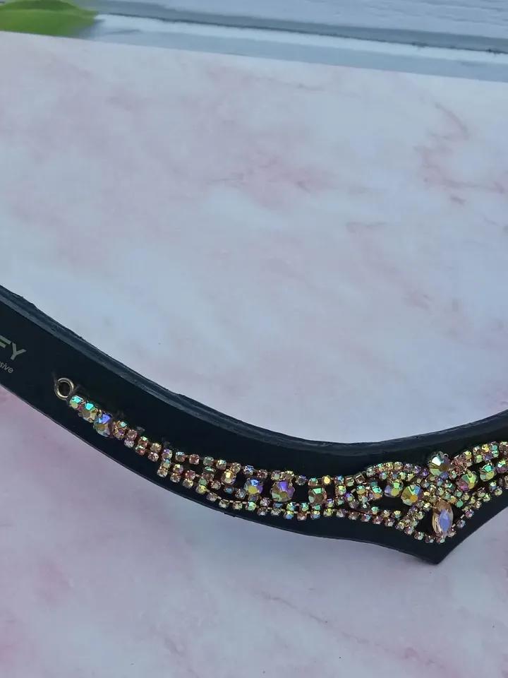 Sparkling Horse Leather Crystal Browband v shape for Show Ring Glamour