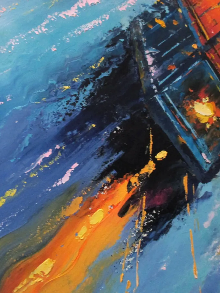 Cyberpunk Painting "NIGHT TRAM" Custom Size Oil Painting on Canvas, Cyberpunk Original Art by "Walperion Paintings"