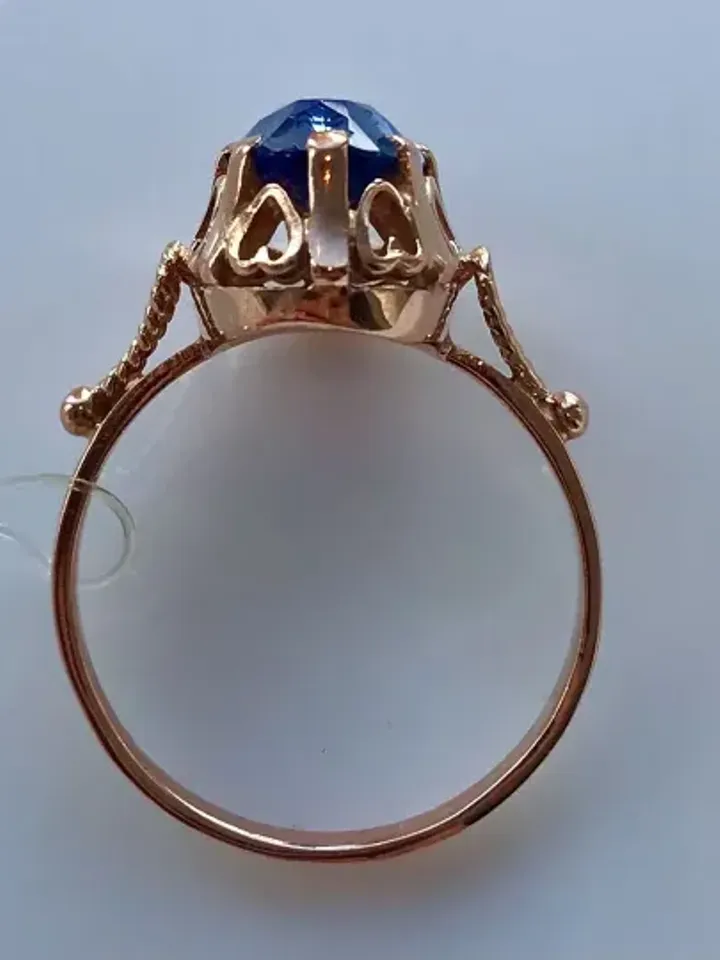 Elegant Vintage 14K Ring USSR 583 Rose Gold with star sapphire corundum stone Soviet Retro Russian Women's jewelry gift for woman