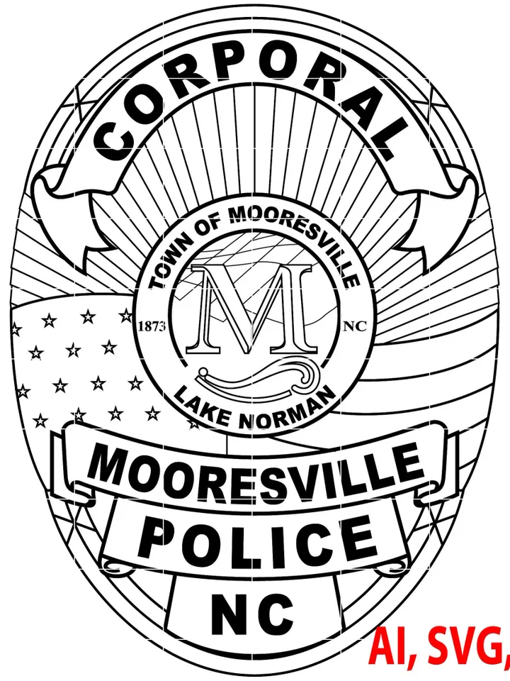 Police Badge, Mooresville Police Corporal Badge, Logo, Seal, Custom, Ai, Vector, SVG, DXF, PNG, Digital