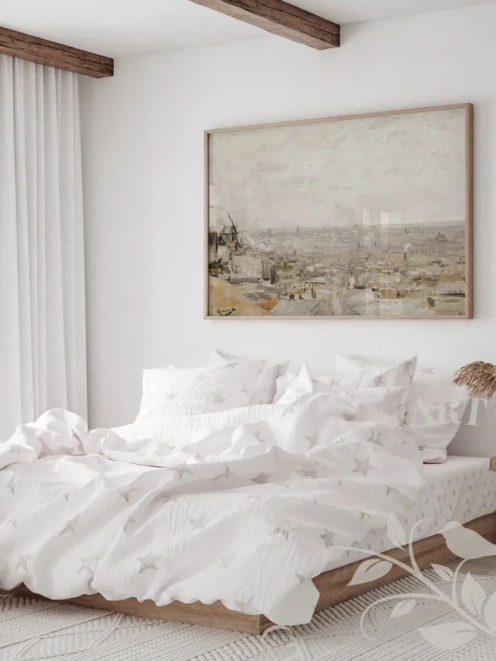 Abstract Vintage French Cityscape Oil Painting, Neutral Large Landscape Wall Art, PRINTABLE Downloadable Decor | 226