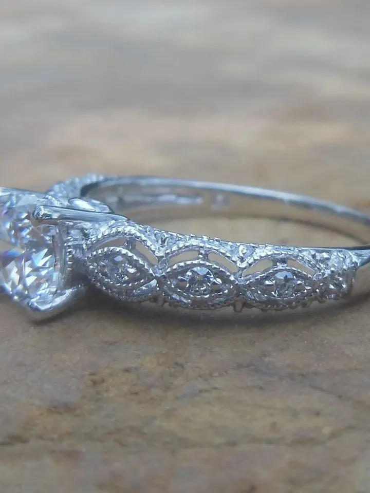 Round 6.5MM in Solid 14K White Gold Fashion Semi Mount Ring,Diamond Ring,Engagement Ring, Unique Ring