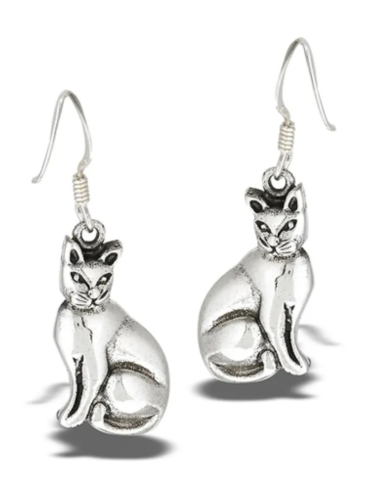 Cat Earrings, Sterling Silver Sitting Full Body Earrings, Cat Lover Earrings, Sterling Silver Dangle Cute Cat Earrings, Pet loss gift