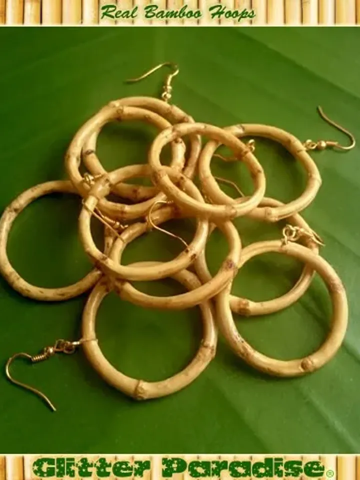 Natural Bamboo Hoops - Earrings - Bamboo Root - Bamboo Hoops - Bamboo Jewelry - Vintage Exotica - Beach Jewelry - Wahine - Glitter Paradise®