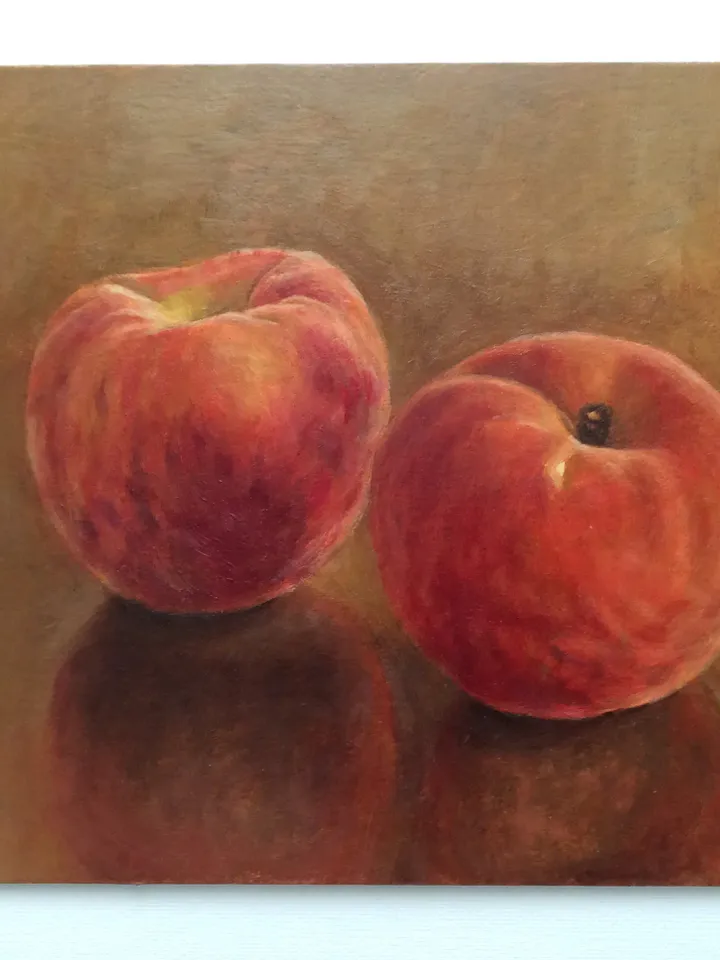 "Peaches" fruit oil painting still life original wall art picture small