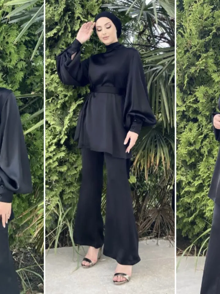 AHUNARE HIJAB - Ferda Black Straight Wedding Dress, Muslim Evening Gown, Nikah, Islamic Wedding, Engagement, Bridesmaid,