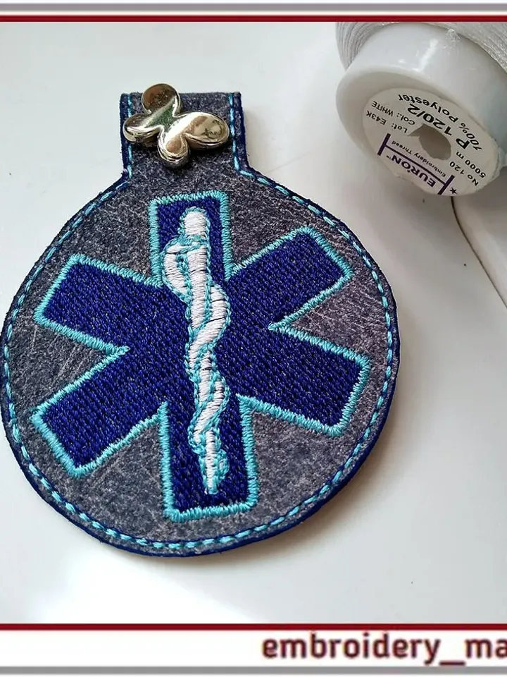 Keychain in the hoop embroidery design with medical symbols