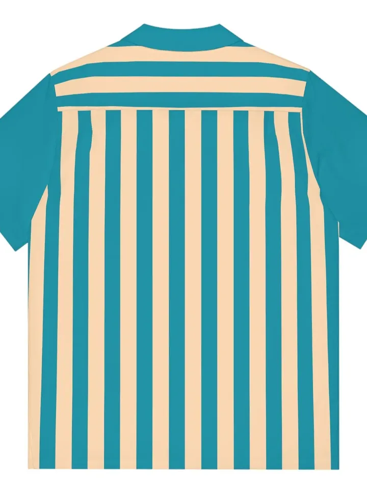 Tiki Stripe Hawaiian Shirt | Hawaii Tiki Button Shirt, Colorful Golf Shirt, Beach Wear for Christmas Vacation, Tropical Top, Tiki Mug Shirt