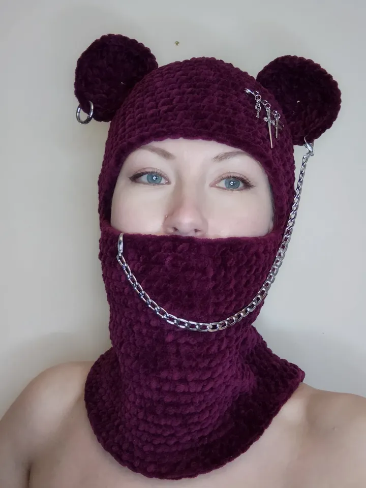 Crazy bear balaclava crochet Goth balaclava with bear ears Trendy balaclava with ears Teens gift Halloween bear mask