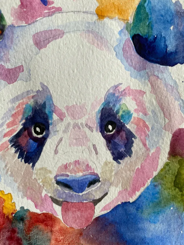 Panda original watercolor painting minimalist animal art, light watercolor artwork, wall decor 5x7 inches