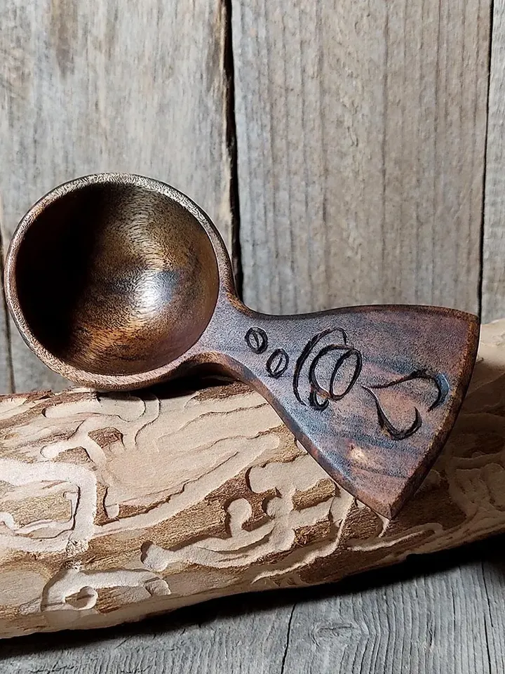9th anniversary willow wood spoon, Wooden coffee scoop, Small measuring spoon, Coffee lovers gift, Wooden heart spoon