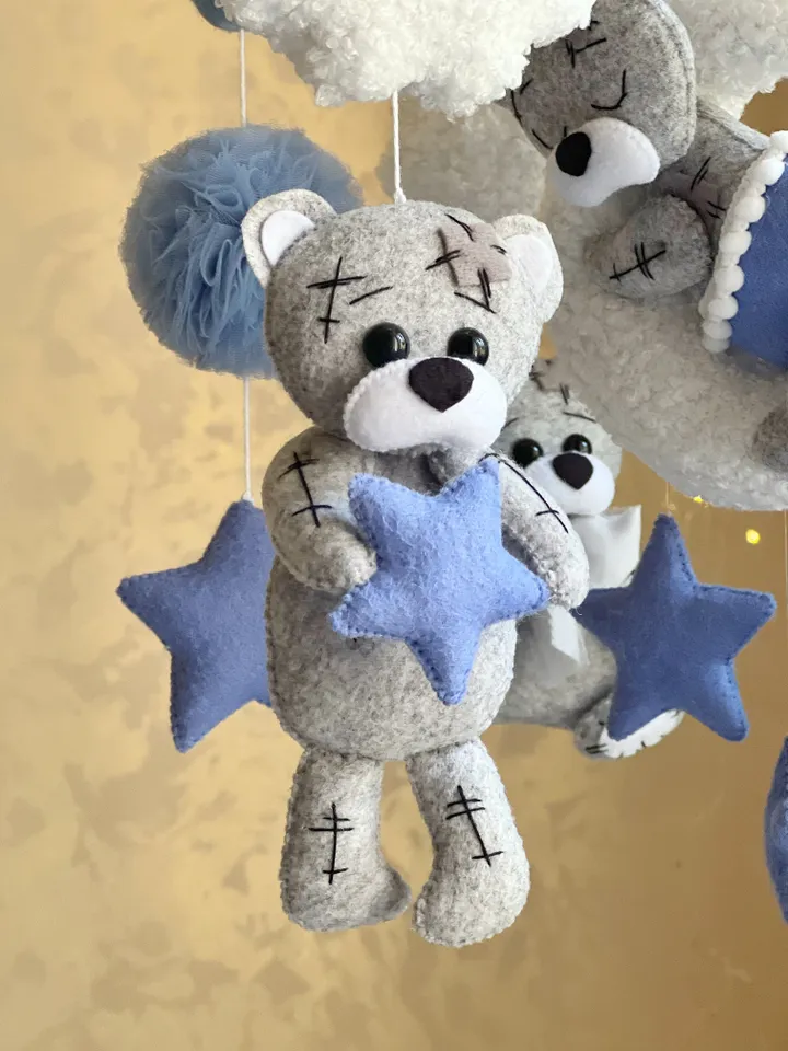 Teddy bears crib mobile musical in blue colour