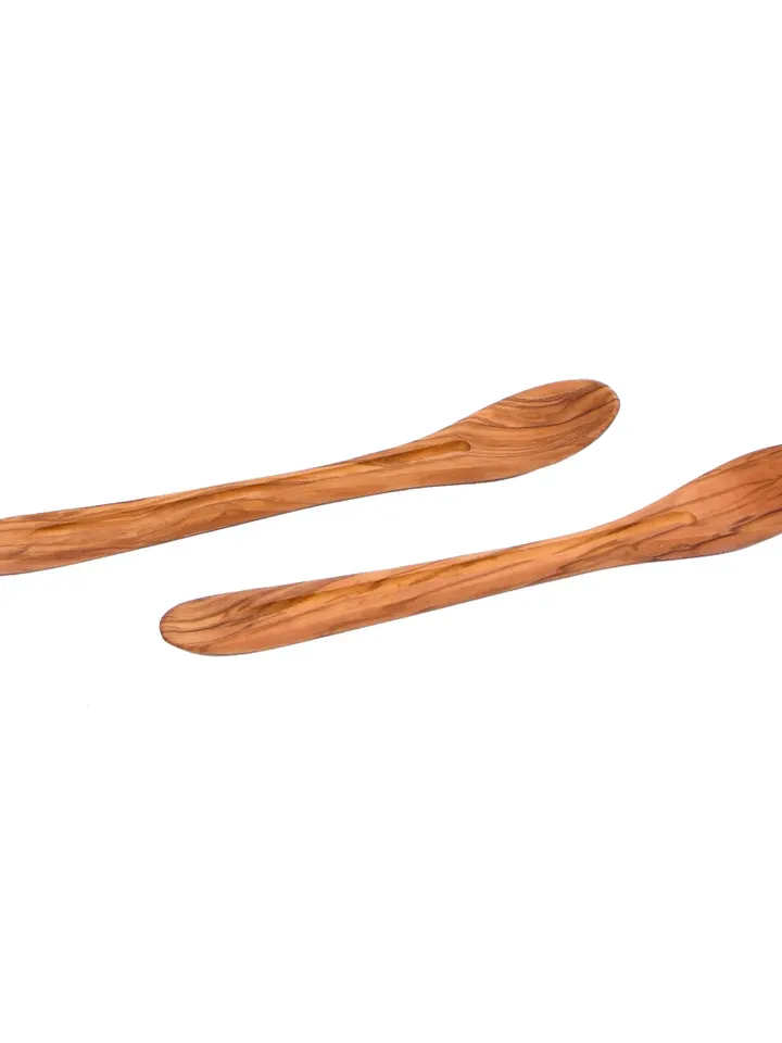 Olive Wood Tasting Spoon (set of two) 25 cm / 9.84" - Handmade Cooking Utensils - AKwood Wooden Stirring Spoon - Made in Albania