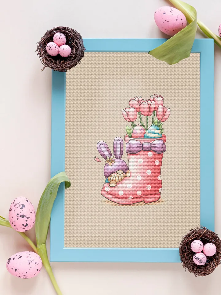 Happy Easter Cross Stitch Pattern PDF, Easter Flowers Cross Stitch Pattern, Easter Eggs Cross Stitch Pattern, Spring Cross Stitch