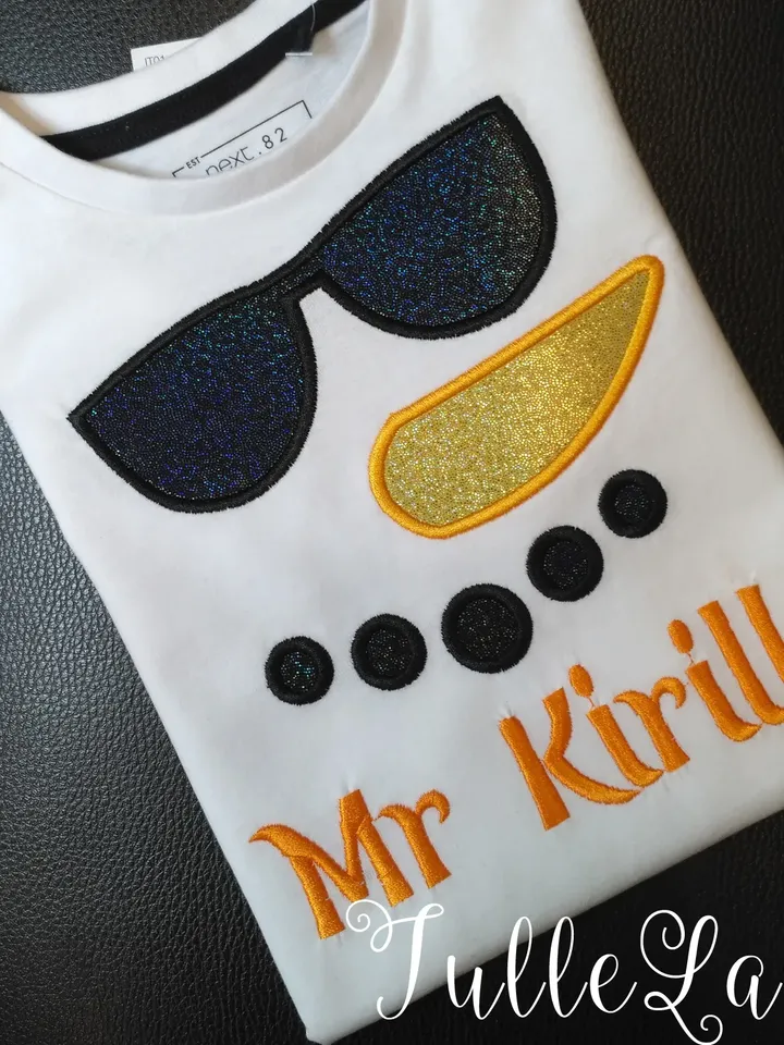 Snowman Mr Cool Design applique for Machine Embroidery