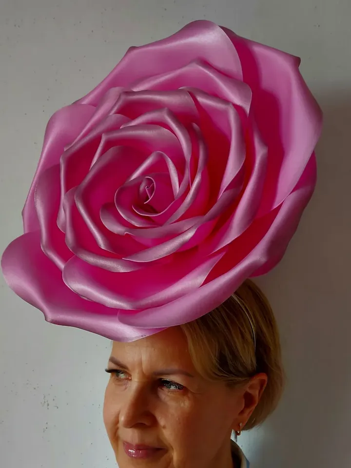 Giant pink rose Kentucky Derby Hat Wedding Flower Headdress, Bridal headpiece, Church Hat, Horse Racing, Barbie party