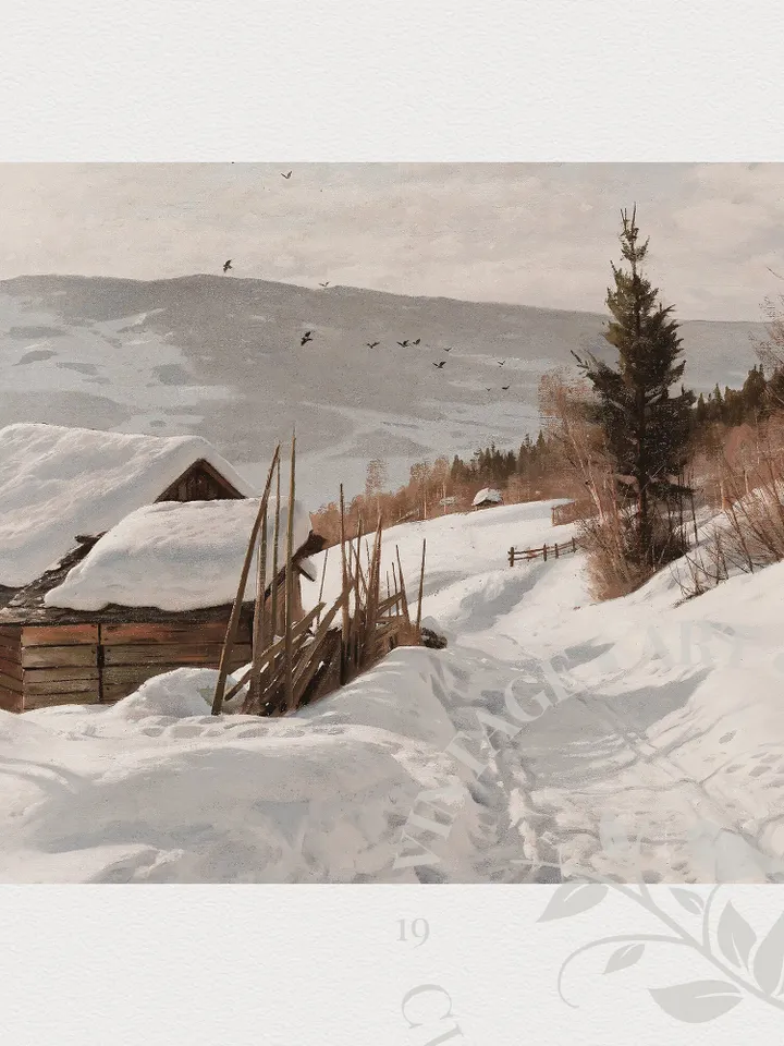 Scandinavian Wall Art Vintage Winter Print, Landscape painting, Rustic Home Decor, PRINTABLE Digital | 222