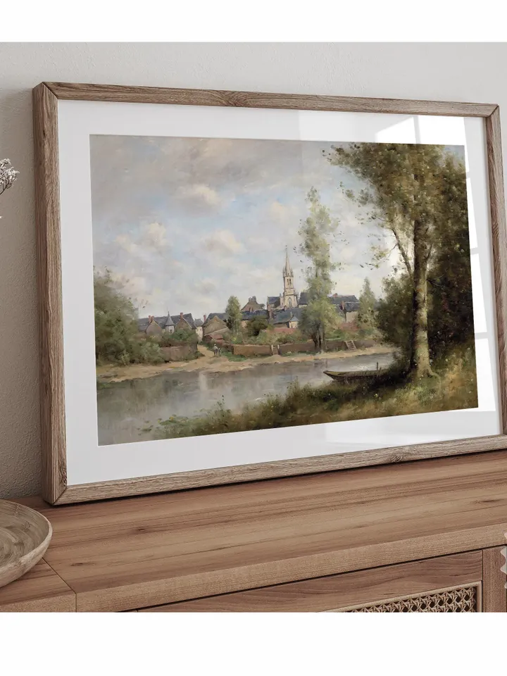 European Landscape Antique Painting, Vintage Soft Green Print, Printable Wall Art Digital Download | 392