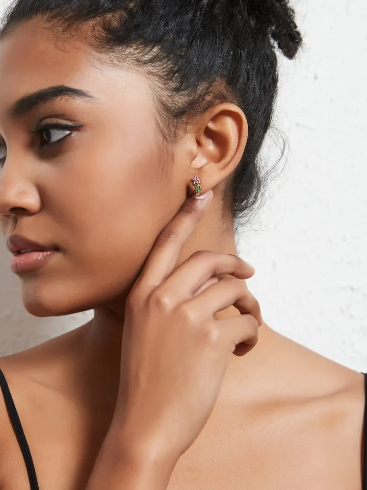 PERIMADE Colorful Flower Stud Earrings • Crystal Flower Statement Earrings • Sterling Silver Friendship Jewelry • Trendy Best Friend Gift