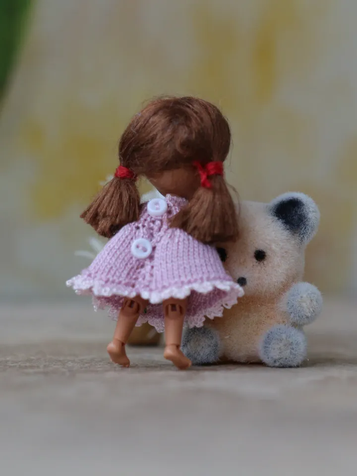 Micro BJd 1,5 inches, Miniature light pink knitted dress. Micro dress for mini BJD Geliefuxiaoxiao