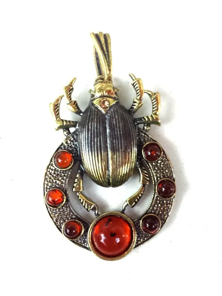 Scarab Beetle Necklace Brass Amber Pendant Spiritual Egyptian Jewelry gold black Totem Animal Amulet Pendant necklace