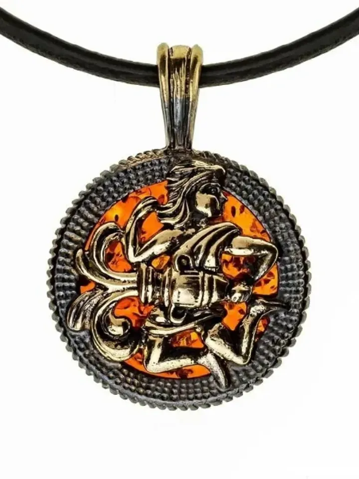 Aquarius Pendant Necklace Men's Jewelry Round Coin Brutal Gold Black Amber Pendant Aquarius Zodiac Gift Best Friend Men