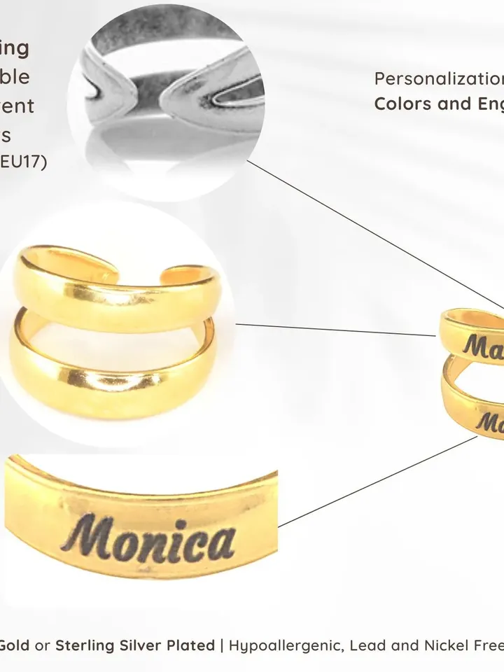 Personalized Band Ring in Silver or Gold with Two Names | Thick Parallel Wraparound Ring Engraved | Double Name Ring for Mom/Grandma