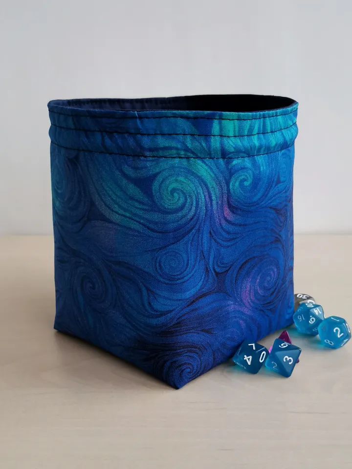 Large dice bag with pockets for 150-200 dice Blue swirls