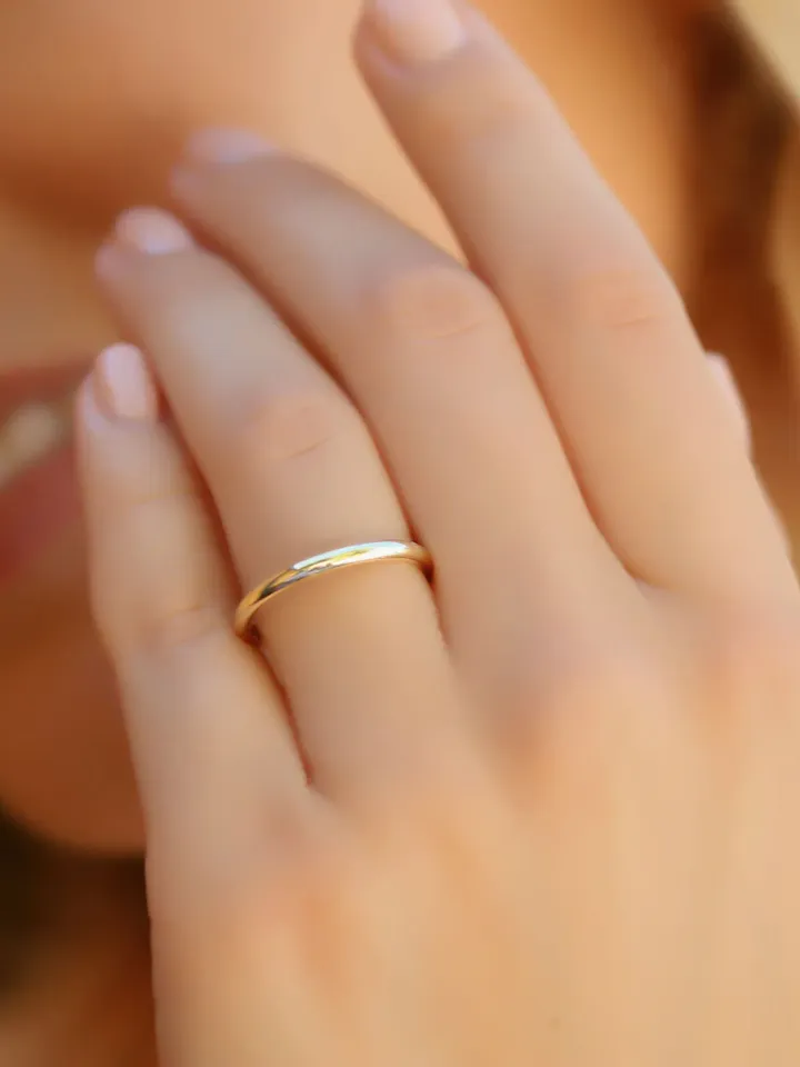 Wedding Band/ 2mm Solid Gold / Dome Design Band / Get It Free Engraved/ 14k Gold Plain Classic Wedding Ring / Unisex / Stacking Ring
