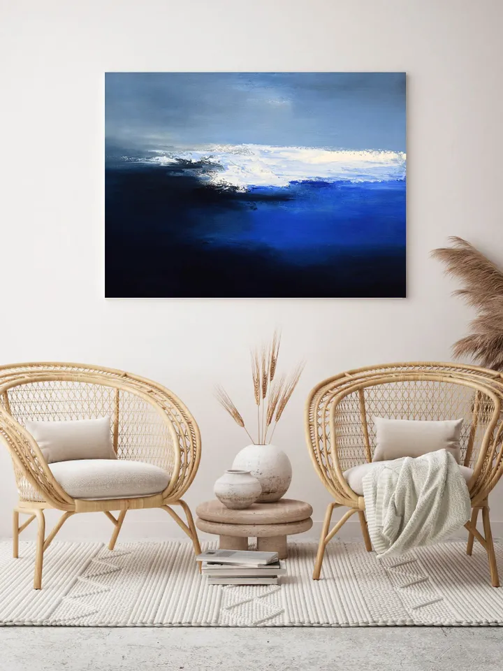Custom painting from Photo, Extra large painting, Marine Landscape Artwork, Oil painting, Abstract landscape painting, indigo wall art