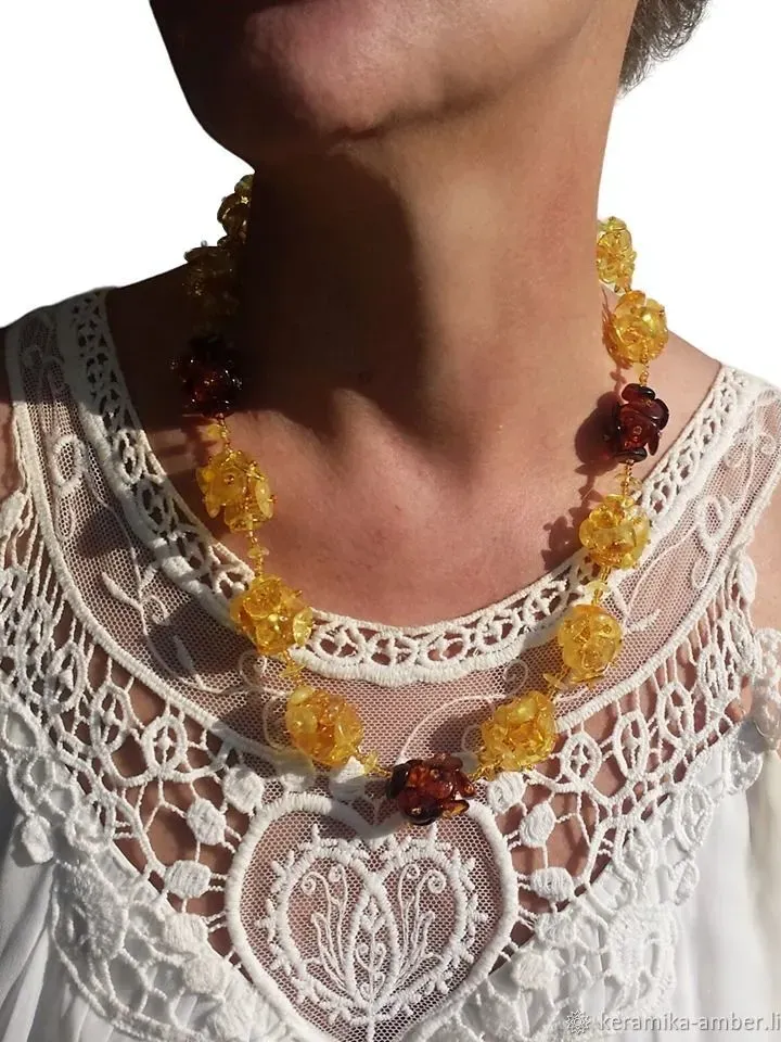 Real Amber Jewelry Gemstone Beads Necklace Unique Handmade Gift for Women Mom Birthday Mother's day Gift Jewelry Yellow