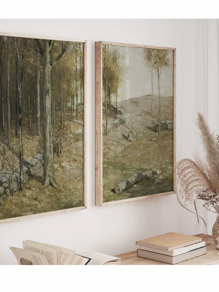 Autumn Landscape Oil Painting, Diptych Art, Vintage Country Wall Decor Printable Set | 336 S2