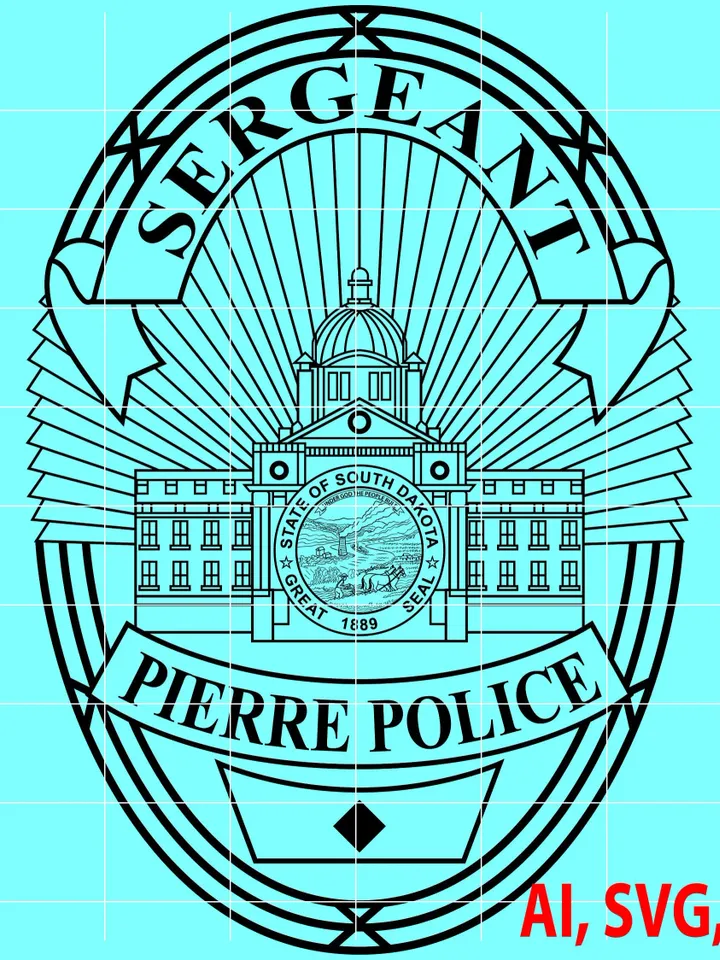 Police Badge, State of South Dakota Pierre Police Sergeant Badge, Logo, Seal, Custom, Ai, Vector, SVG, DXF, PNG, Digital